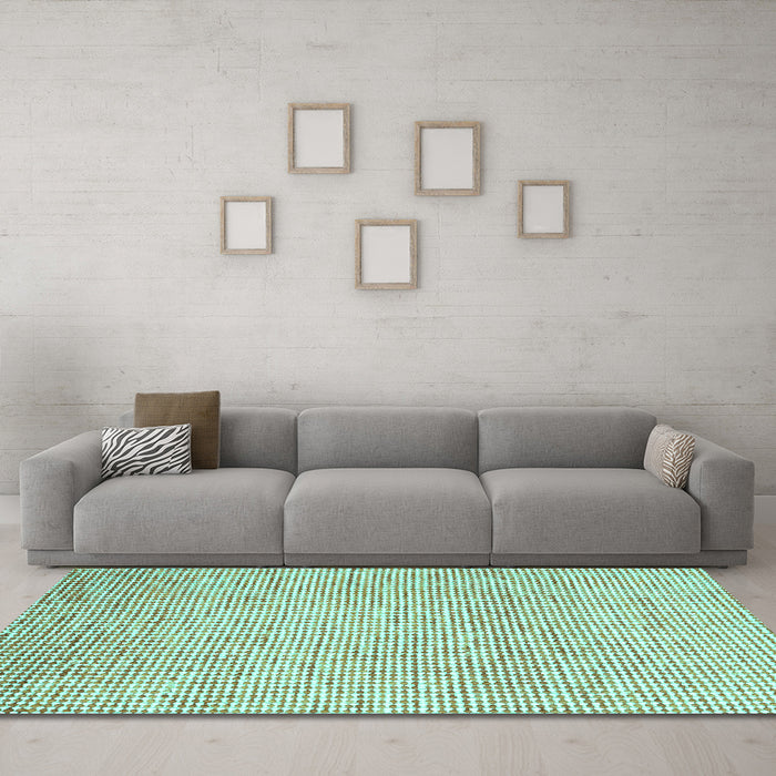 Machine Washable Abstract Turquoise Contemporary Area Rugs in a Living Room,, wshcon2099turq