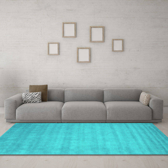 Machine Washable Abstract Turquoise Contemporary Area Rugs in a Living Room,, wshcon20turq