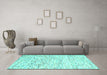 Machine Washable Solid Turquoise Modern Area Rugs in a Living Room,, wshcon2100turq