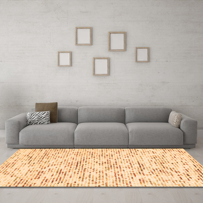 Machine Washable Solid Orange Modern Area Rugs in a Living Room, wshcon2101org