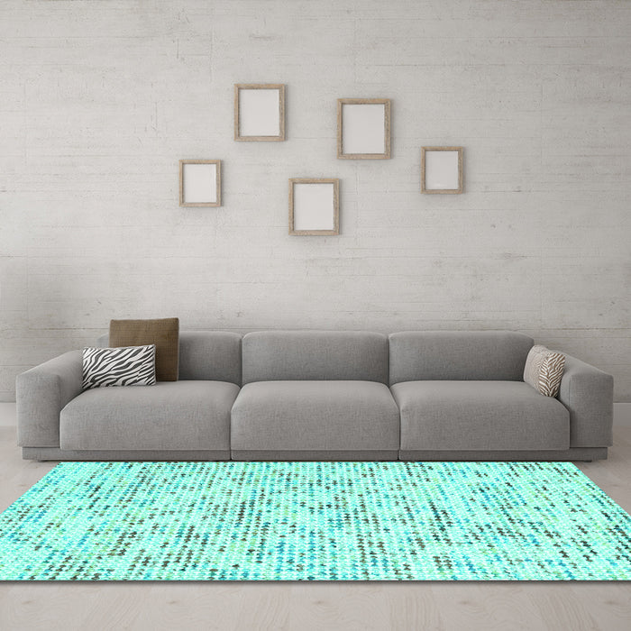 Machine Washable Solid Turquoise Modern Area Rugs in a Living Room,, wshcon2101turq