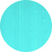 Round Machine Washable Abstract Turquoise Contemporary Area Rugs, wshcon2102turq