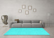 Machine Washable Abstract Turquoise Contemporary Area Rugs in a Living Room,, wshcon2102turq