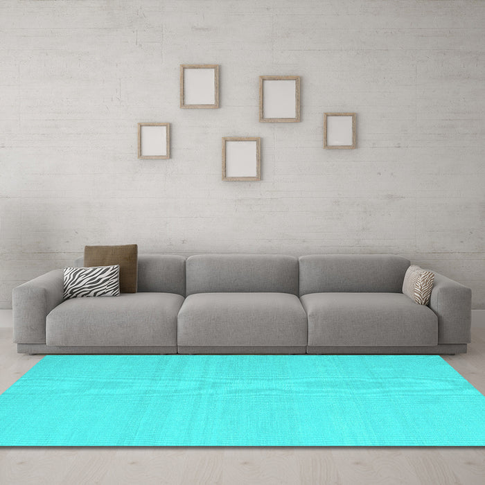 Machine Washable Abstract Turquoise Contemporary Area Rugs in a Living Room,, wshcon2102turq