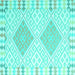 Square Machine Washable Southwestern Turquoise Country Area Rugs, wshcon2104turq