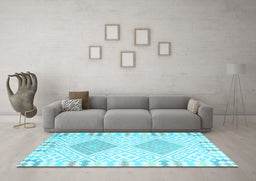 Machine Washable Southwestern Light Blue Country Rug in a Living Room, wshcon2104lblu