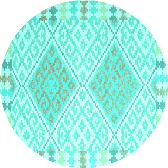 Round Southwestern Turquoise Country Rug, con2104turq