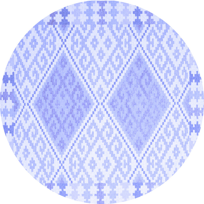Round Machine Washable Southwestern Blue Country Rug, wshcon2104blu