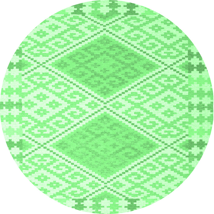 Round Machine Washable Southwestern Emerald Green Country Area Rugs, wshcon2104emgrn