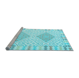 Sideview of Machine Washable Southwestern Light Blue Country Rug, wshcon2104lblu