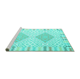 Sideview of Machine Washable Southwestern Turquoise Country Area Rugs, wshcon2104turq
