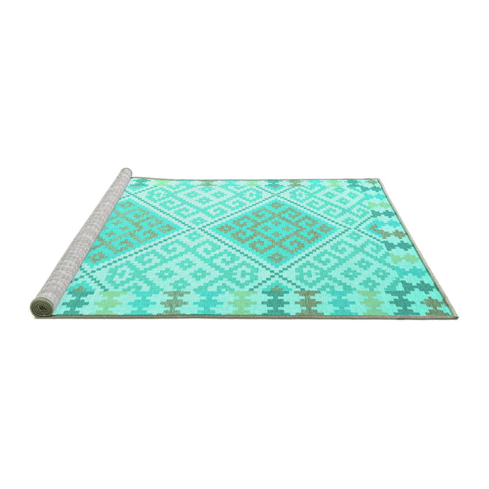 Sideview of Machine Washable Southwestern Turquoise Country Area Rugs, wshcon2104turq