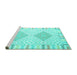 Sideview of Machine Washable Southwestern Turquoise Country Area Rugs, wshcon2104turq