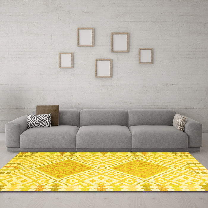 Machine Washable Southwestern Yellow Country Rug in a Living Room, wshcon2104yw