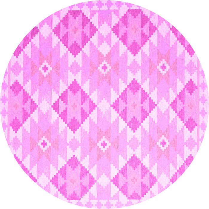 Round Machine Washable Southwestern Pink Country Rug, wshcon2105pnk