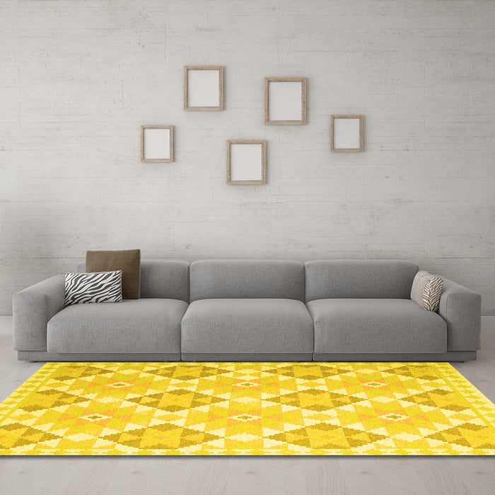 Machine Washable Southwestern Yellow Country Rug in a Living Room, wshcon2105yw