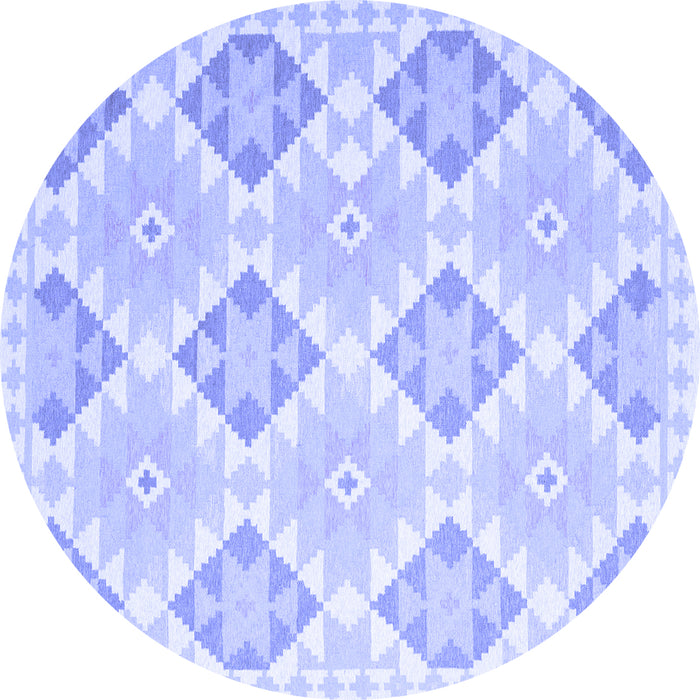Round Machine Washable Southwestern Blue Country Rug, wshcon2105blu