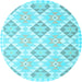 Round Machine Washable Southwestern Light Blue Country Rug, wshcon2105lblu