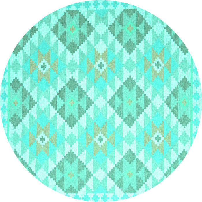 Round Machine Washable Southwestern Turquoise Country Area Rugs, wshcon2105turq