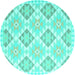 Round Machine Washable Southwestern Turquoise Country Area Rugs, wshcon2105turq