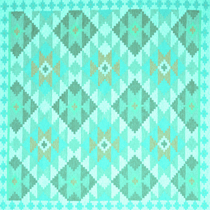 Square Machine Washable Southwestern Turquoise Country Area Rugs, wshcon2105turq