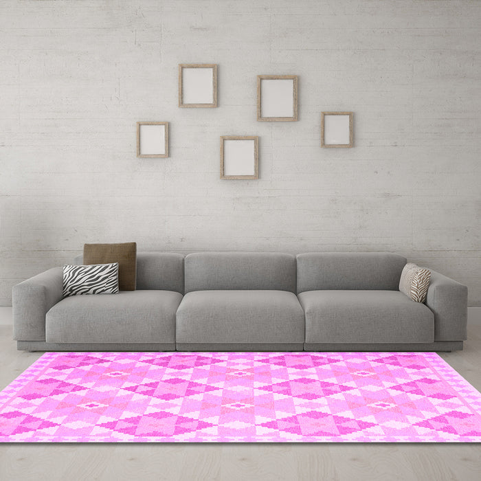 Machine Washable Southwestern Pink Country Rug in a Living Room, wshcon2105pnk