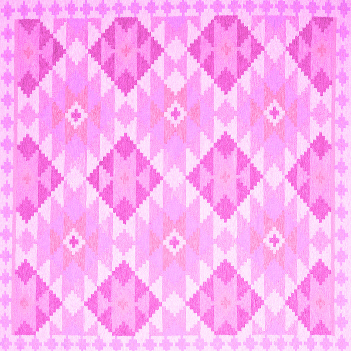 Square Machine Washable Southwestern Pink Country Rug, wshcon2105pnk