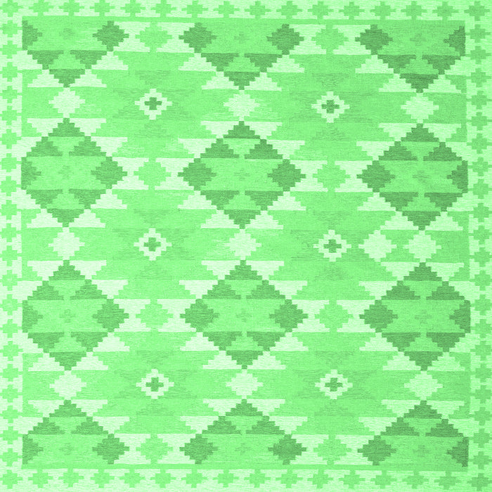 Square Machine Washable Southwestern Emerald Green Country Area Rugs, wshcon2105emgrn