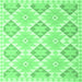 Square Machine Washable Southwestern Emerald Green Country Area Rugs, wshcon2105emgrn