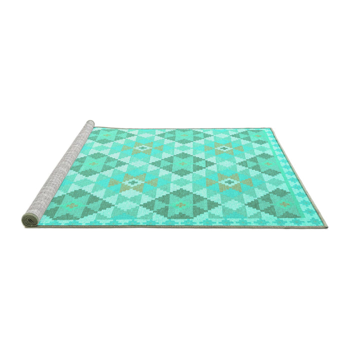 Sideview of Machine Washable Southwestern Turquoise Country Area Rugs, wshcon2105turq
