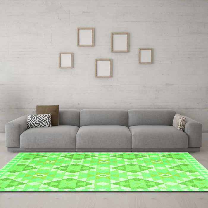 Machine Washable Southwestern Green Country Area Rugs in a Living Room,, wshcon2105grn