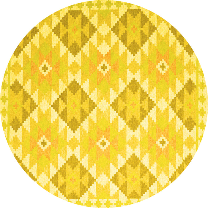 Round Machine Washable Southwestern Yellow Country Rug, wshcon2105yw