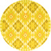 Round Machine Washable Southwestern Yellow Country Rug, wshcon2105yw