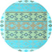 Round Machine Washable Abstract Light Blue Contemporary Rug, wshcon2106lblu