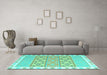 Machine Washable Abstract Turquoise Contemporary Area Rugs in a Living Room,, wshcon2106turq