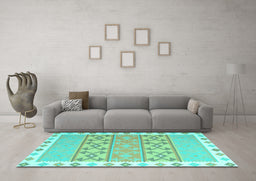 Machine Washable Abstract Turquoise Contemporary Area Rugs in a Living Room,, wshcon2106turq