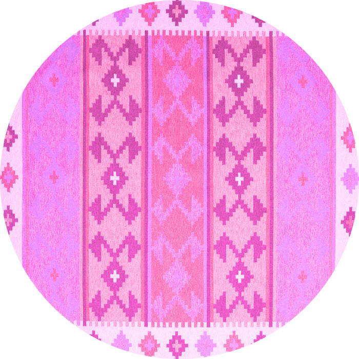 Round Machine Washable Abstract Pink Contemporary Rug, wshcon2106pnk