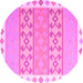 Round Machine Washable Abstract Pink Contemporary Rug, wshcon2106pnk