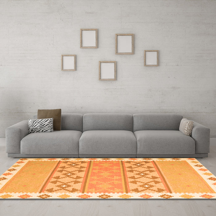 Machine Washable Abstract Orange Contemporary Area Rugs in a Living Room, wshcon2106org