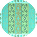 Round Abstract Turquoise Contemporary Rug, con2106turq