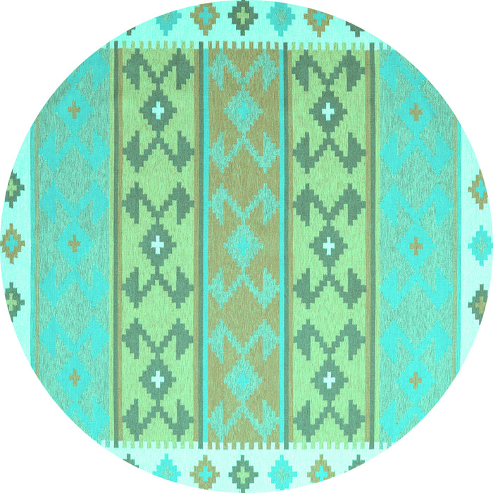 Round Machine Washable Abstract Turquoise Contemporary Area Rugs, wshcon2106turq