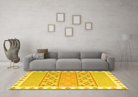 Machine Washable Abstract Yellow Contemporary Rug, wshcon2106yw