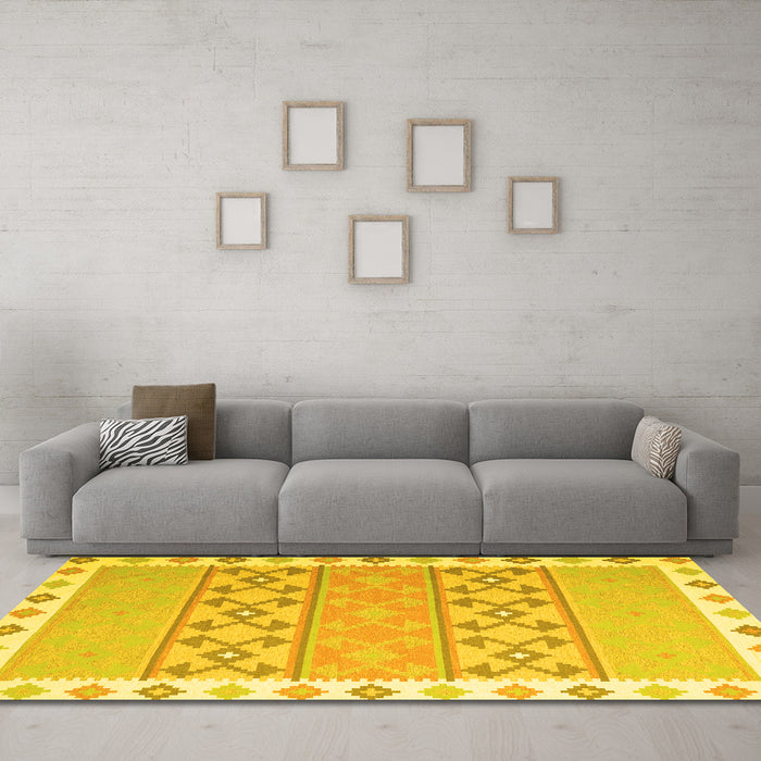 Machine Washable Abstract Yellow Contemporary Rug in a Living Room, wshcon2106yw