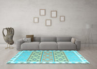 Machine Washable Abstract Light Blue Contemporary Rug, wshcon2106lblu