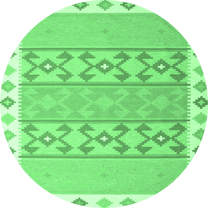 Round Machine Washable Abstract Emerald Green Contemporary Area Rugs, wshcon2106emgrn