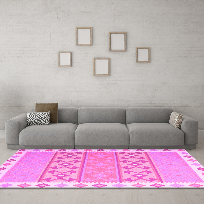 Machine Washable Abstract Pink Contemporary Rug in a Living Room, wshcon2106pnk