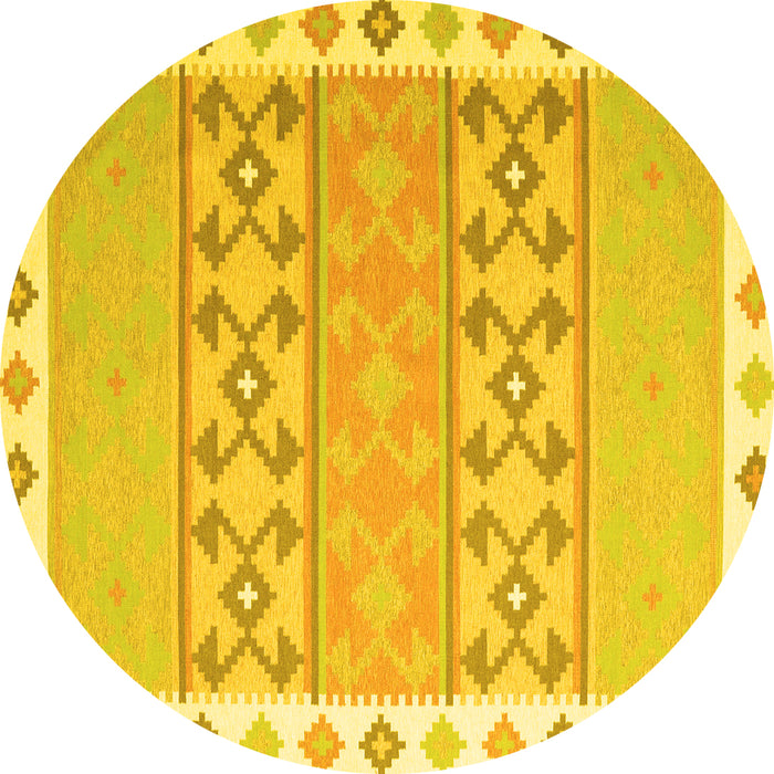 Round Machine Washable Abstract Yellow Contemporary Rug, wshcon2106yw