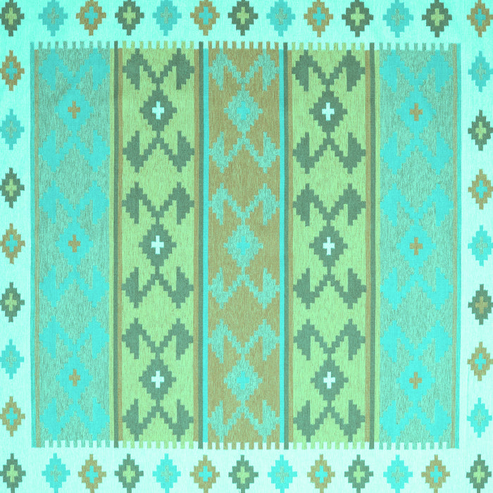 Square Machine Washable Abstract Turquoise Contemporary Area Rugs, wshcon2106turq