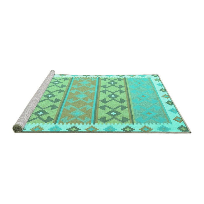 Sideview of Machine Washable Abstract Turquoise Contemporary Area Rugs, wshcon2106turq