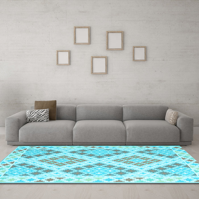 Machine Washable Southwestern Light Blue Country Rug in a Living Room, wshcon2107lblu